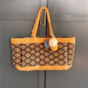 Natural and navy Woven Tote Bag